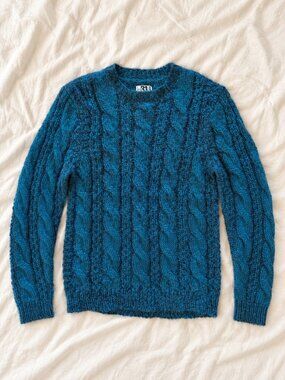 Le 31 Simons Teal Mohair Cable Knit Sweater S (Man) (but M for Woman)